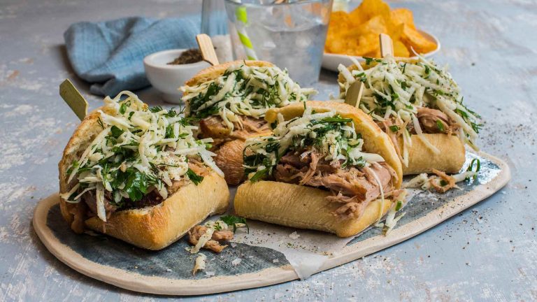Image shows the plated pulled pork rolls