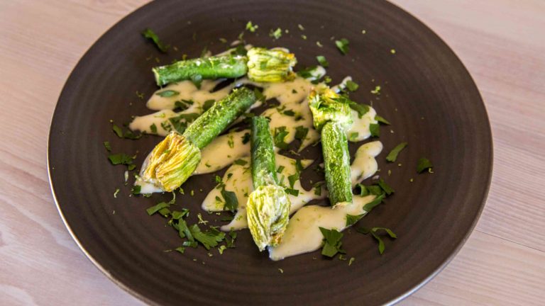 Four cheese stuffed zucchini flowers