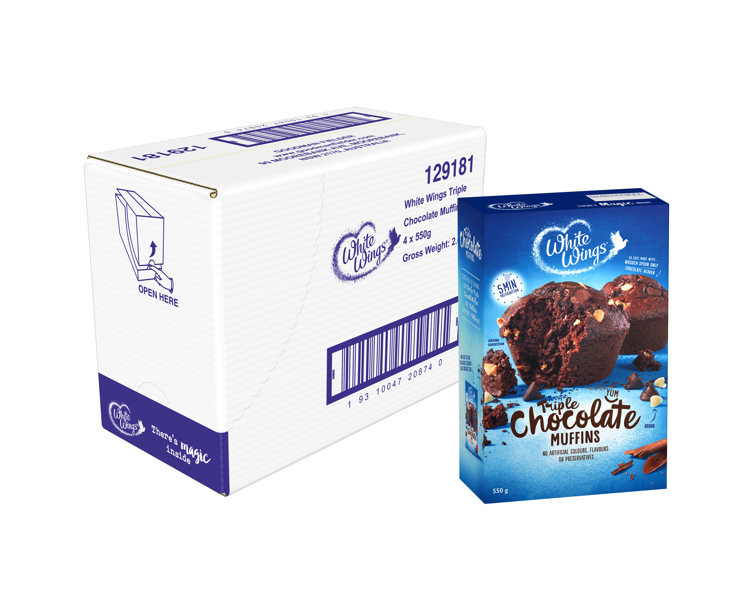 White Wings Triple Choc Muffins 4 x 550g product photo