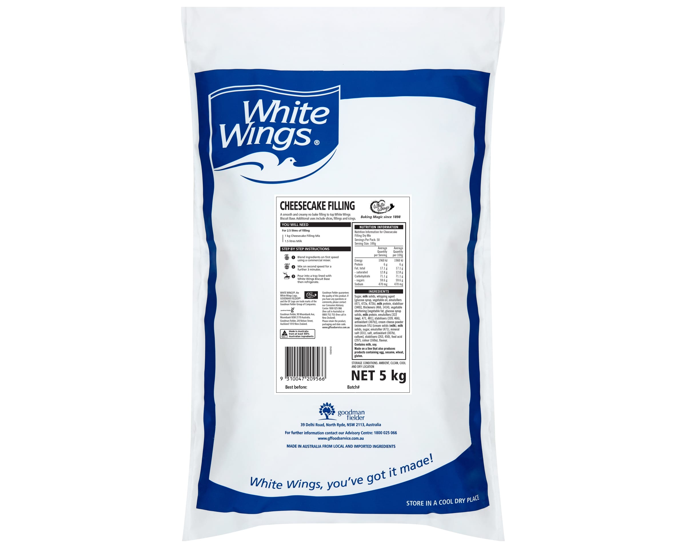 White Wings Cheesecake Filling 5kg