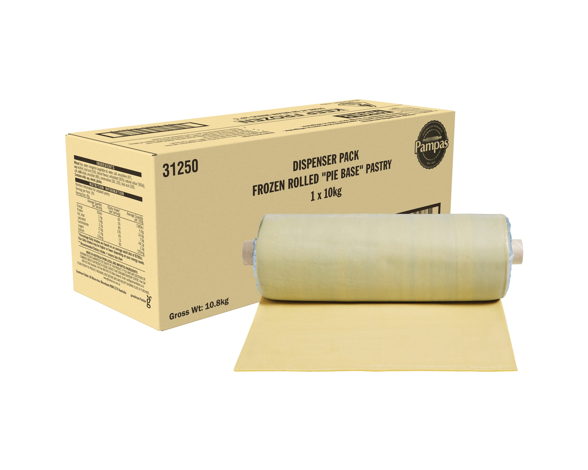 Pampas Frozen Rolled “Pie Base” Pastry 10kg